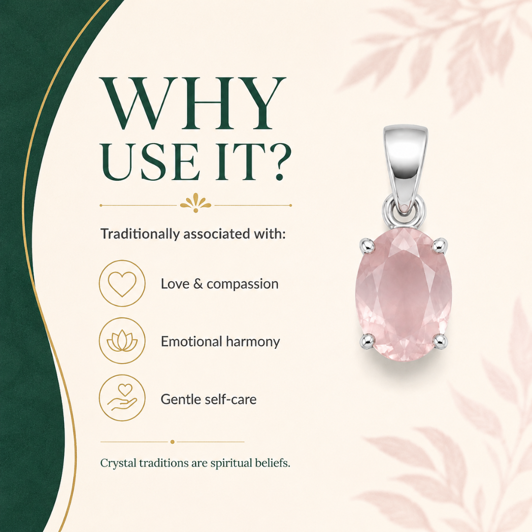 Natural Rose Quartz Gemstone Pendant – Oval-Cut Pink Crystal Jewellery