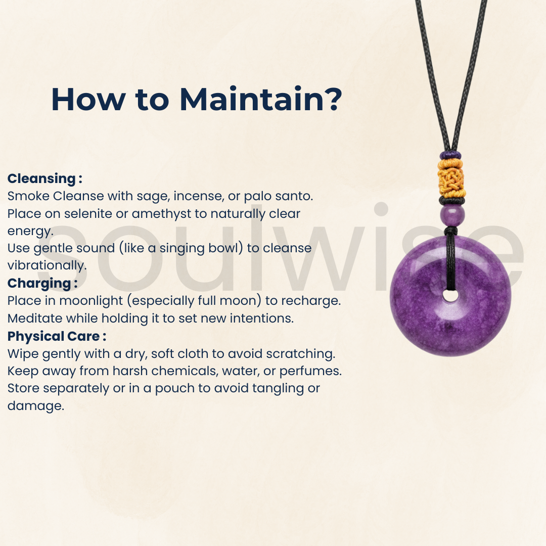 Natural Suji Light Donut Pendant with Black Cord, Handcrafted Crystal Jewellery