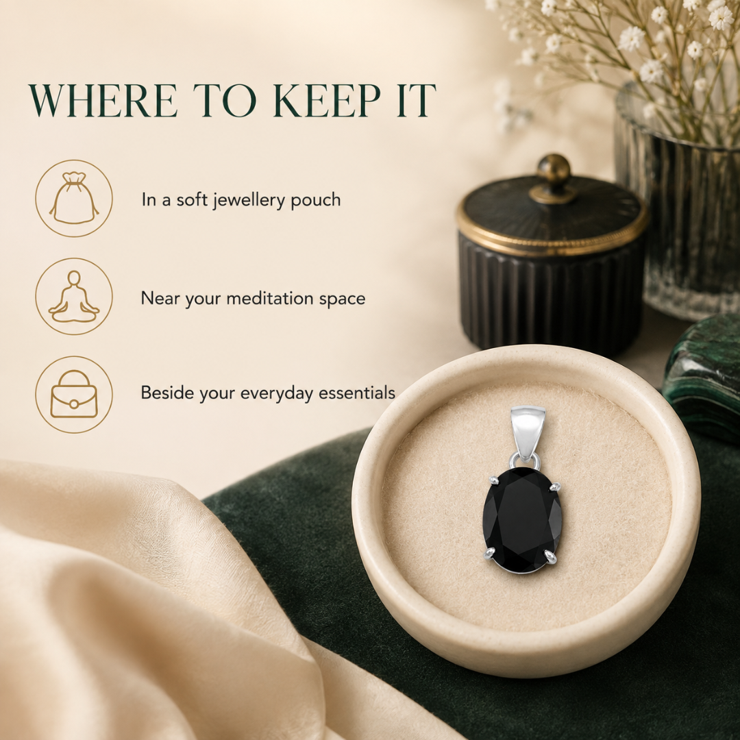Natural Black Tourmaline Gemstone Pendant – Oval-Cut Protective Crystal Jewellery