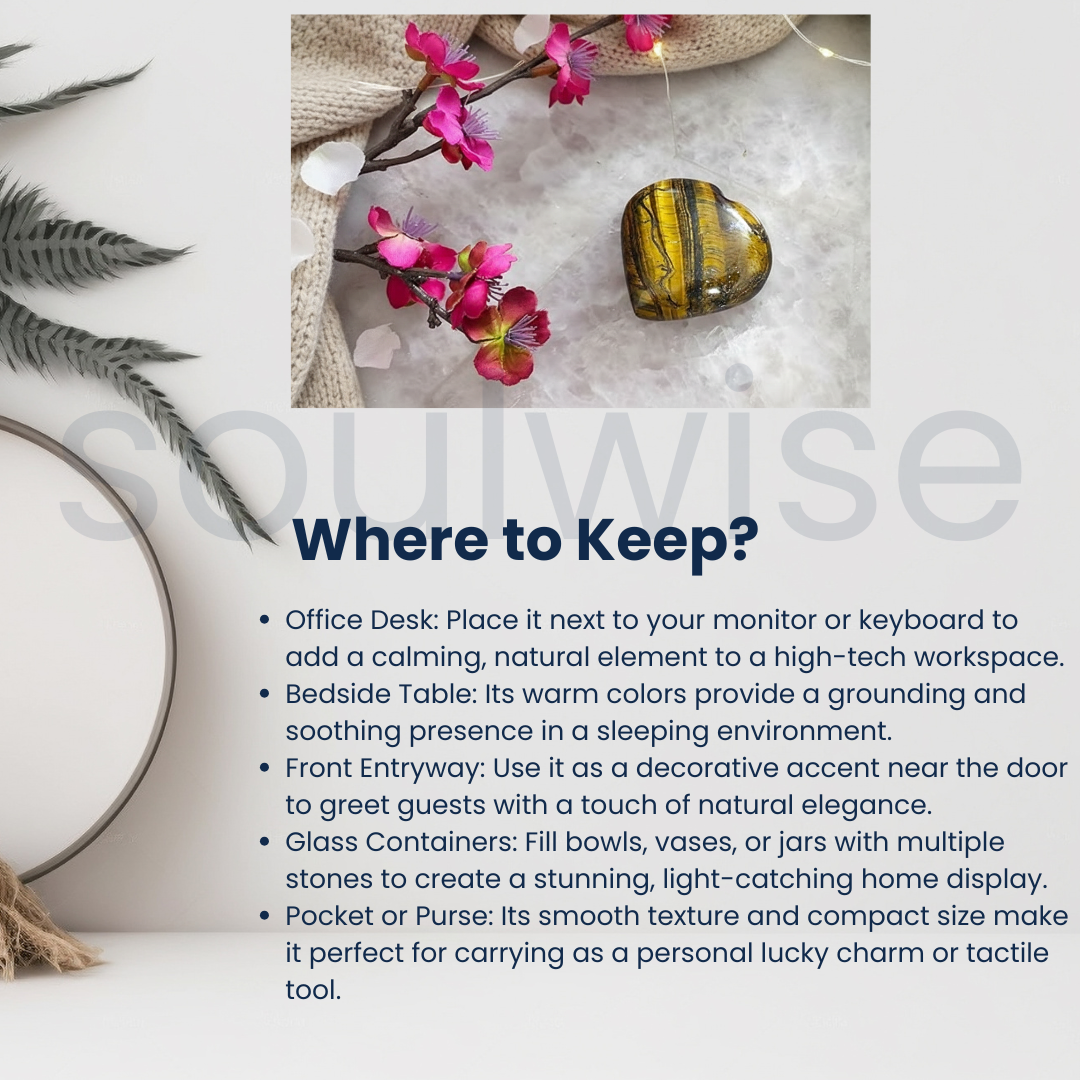 Tiger's Eye Healing Crystal Heart-Shape Decor for Confidence, Prosperity, attracting Wealth and Success, Valentine Gift Housewarming (Tiger Eye)