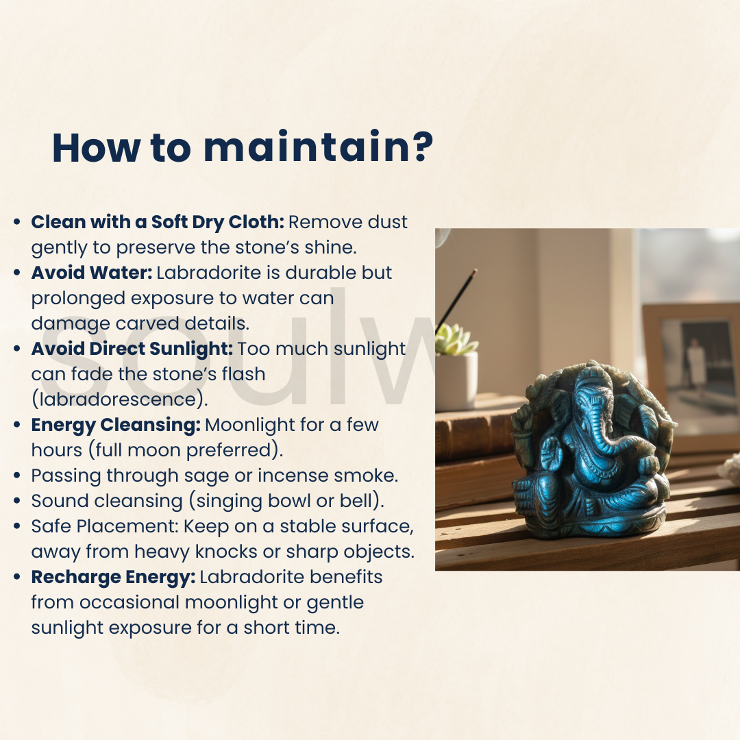 Labradorite Ganesha, Hand-Carved Crystal Idol, 1.640g, Spiritual Decor, Meditation.