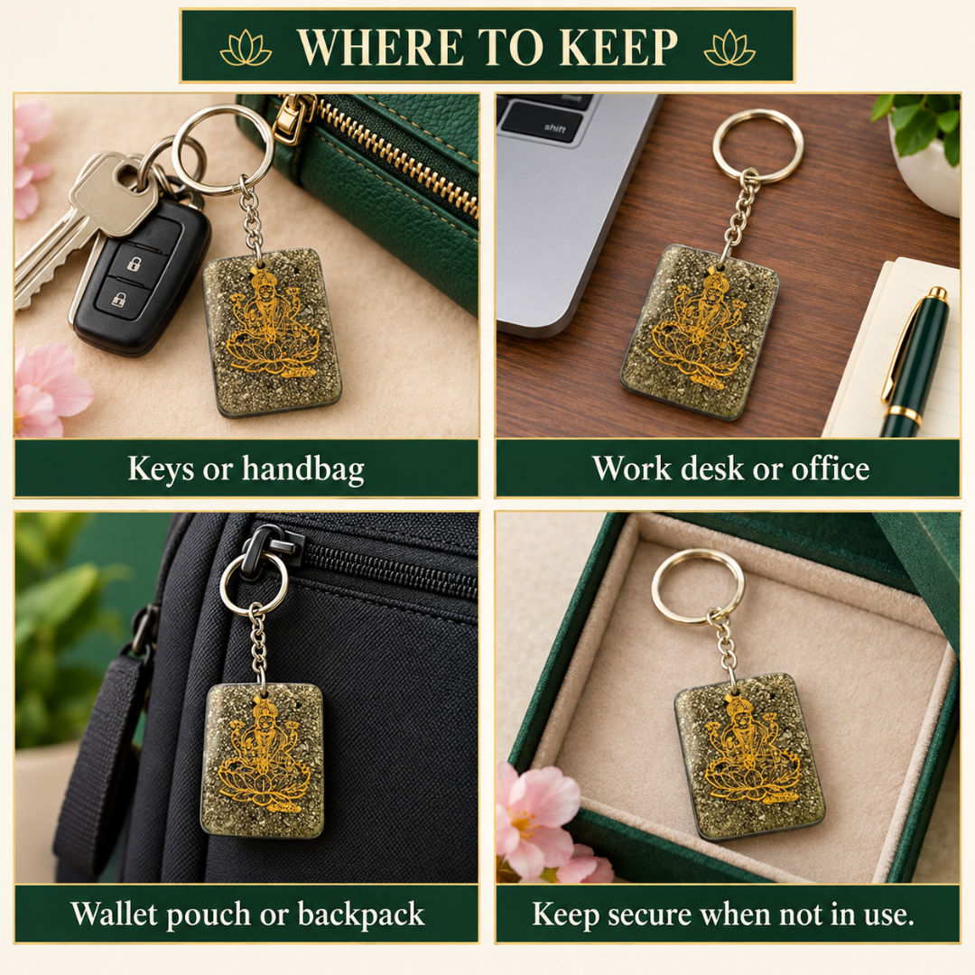 Pyrite Wealth Money Magnet Keychain with Laxmi Yantra – Crystal Keyring for Everyday Use & Spiritual Gifting