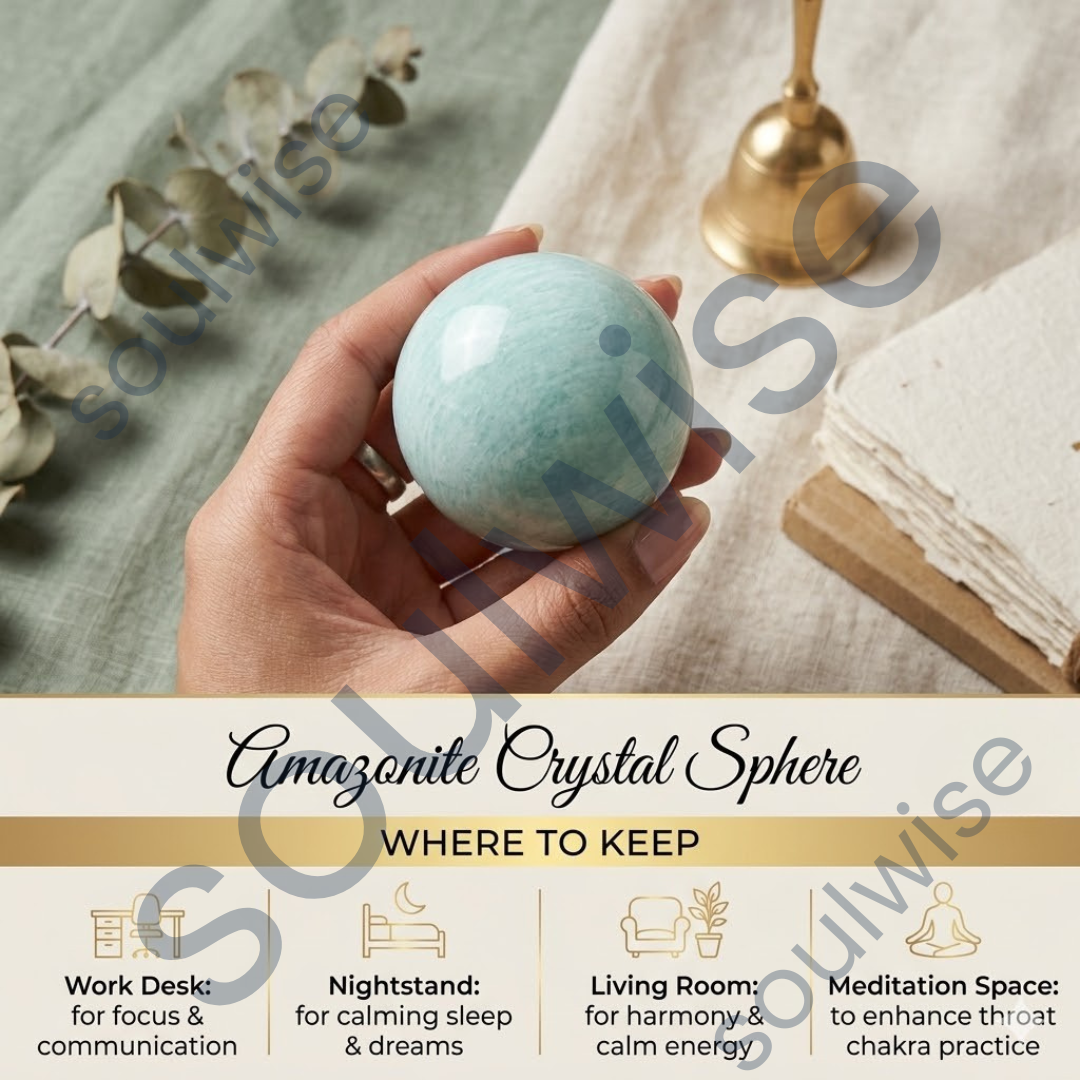 Amazonite Crystal Sphere – Natural Healing Crystal Ball for Calmness, Communication & Chakra Balancing | Polished Gemstone Sphere for Meditation, Reiki & Home Décor