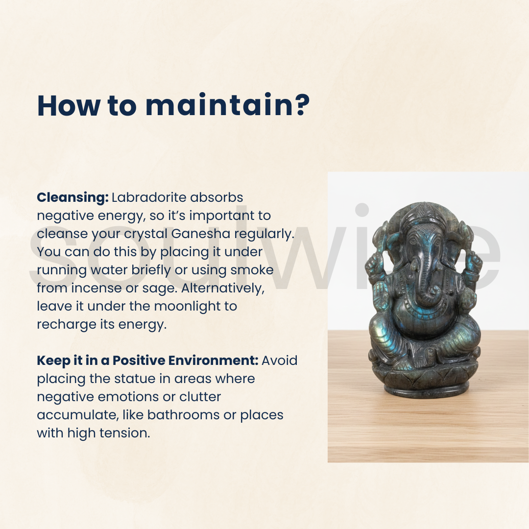 Labradorite Ganesha, Hand-Carved Crystal Idol, 818g, Spiritual Decor, Protection, Home Altar, Office Desk, Gift for Crystal Lovers