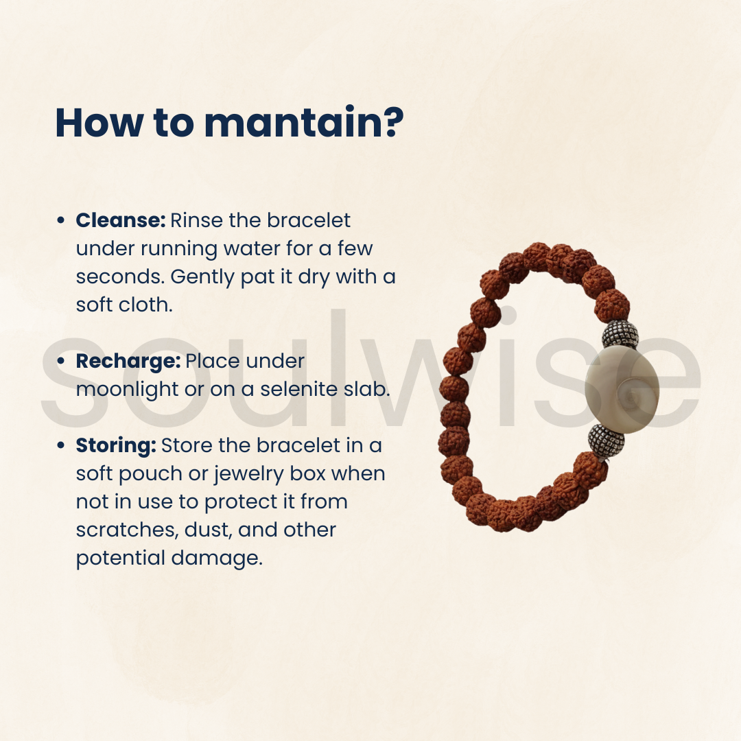 Rudraksha Bracelet with Gomti Chakra Charm – Natural Spiritual Protection, Healing Bracelet