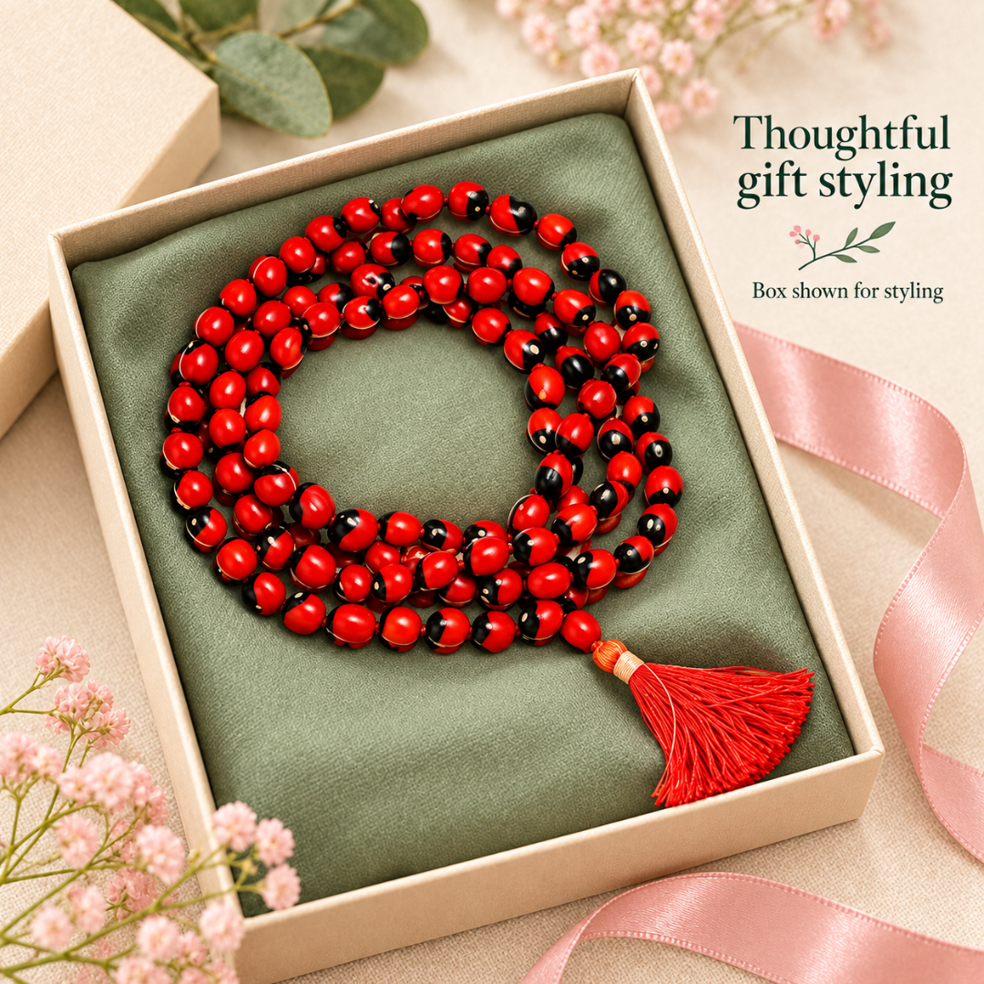 Soulwise Rakta Gunja Mala | 108 Beads Rakta Gunja Japa Mala | Sacred Red Gunja Seed Mala for Mantra Chanting, Spiritual Sadhana & Energy Protection.