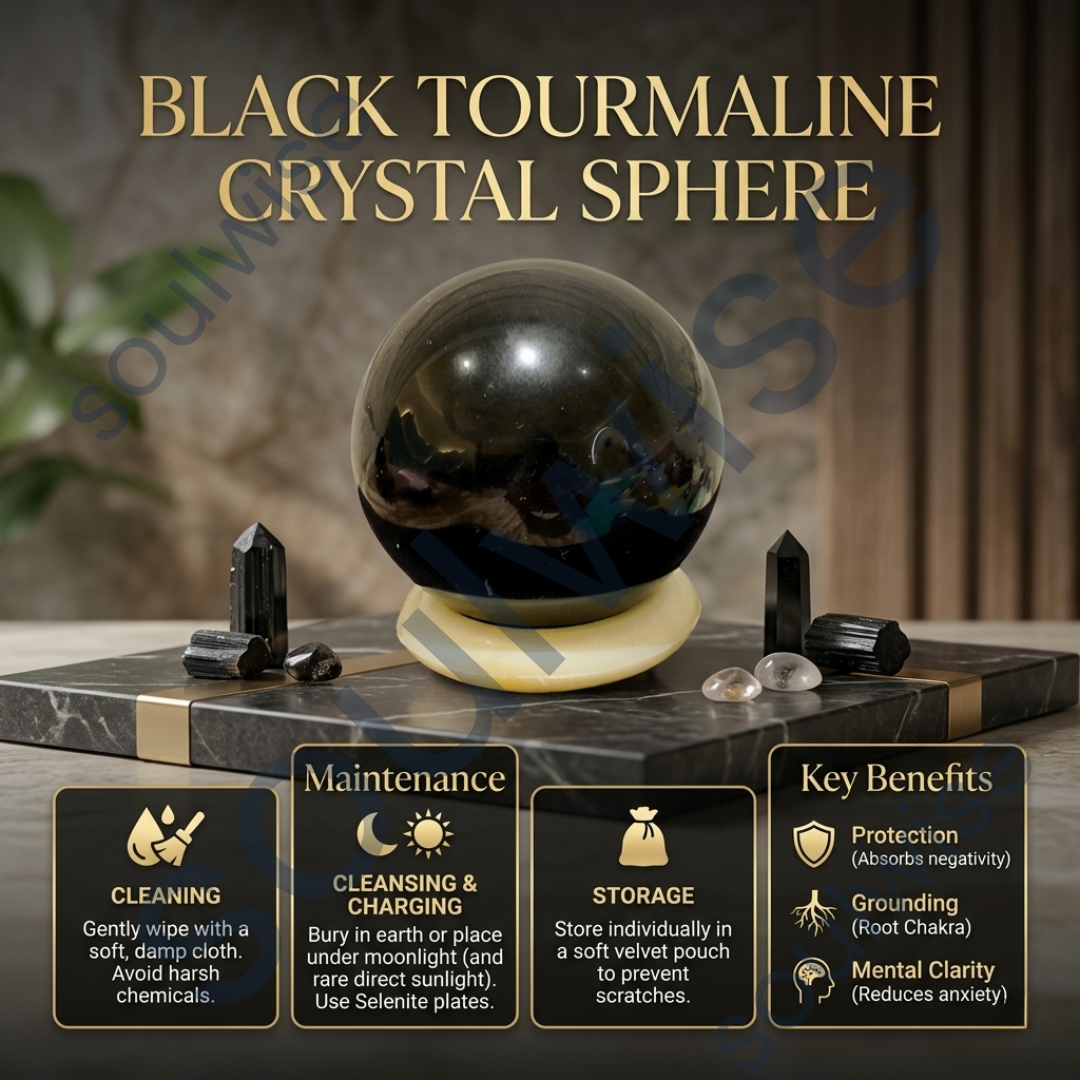 Black Tourmaline Healing Crystal Sphere – Natural Protection Crystal Ball for Energy Cleansing, Grounding & Chakra Balancing | Polished Gemstone Sphere for Meditation, Reiki & Home Décor
