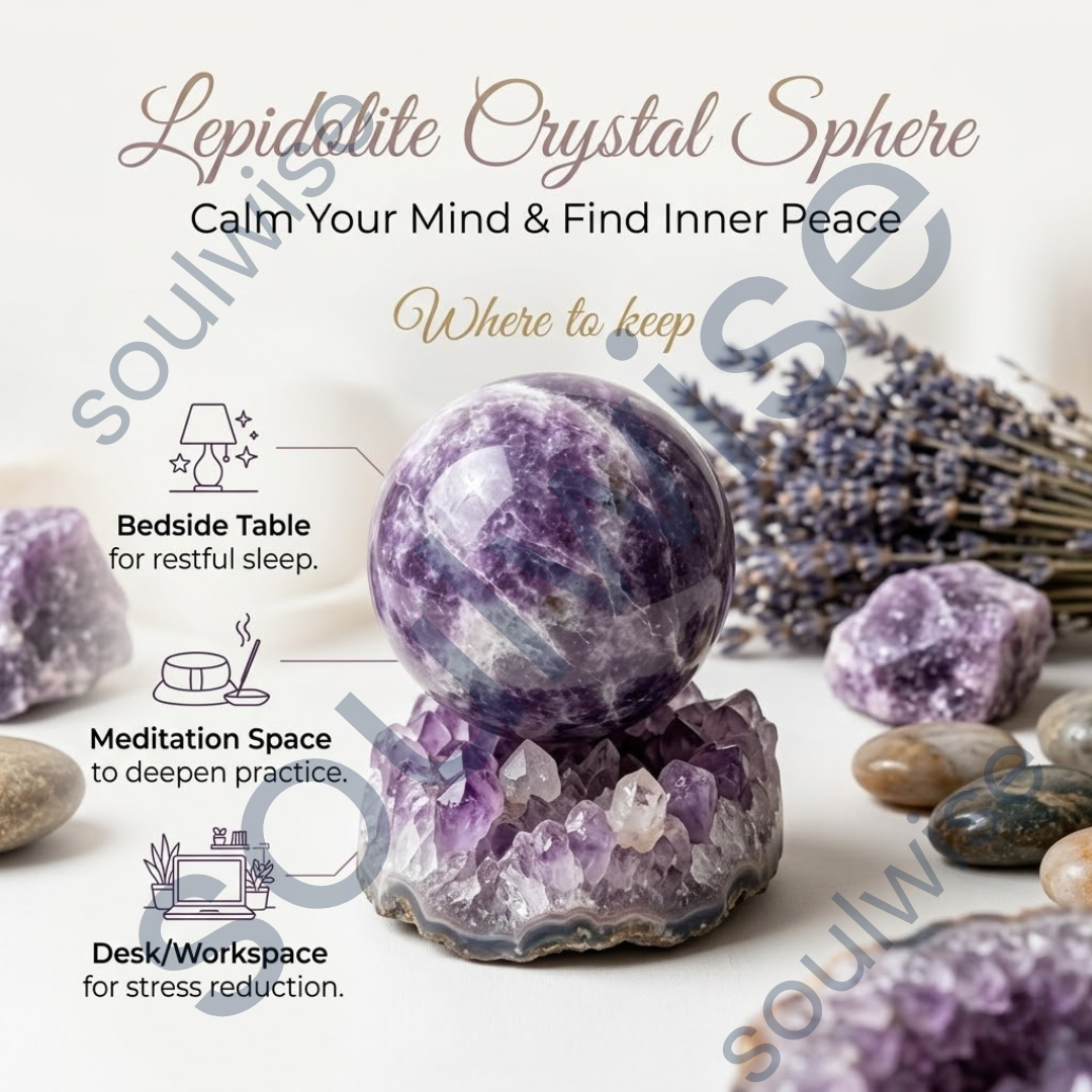 Lepidolite Crystal Sphere – Natural Healing Crystal Ball for Emotional Balance, Peace, Spiritual Growth & Positive Energy | Polished Gemstone Sphere for Meditation, Reiki & Home Décor