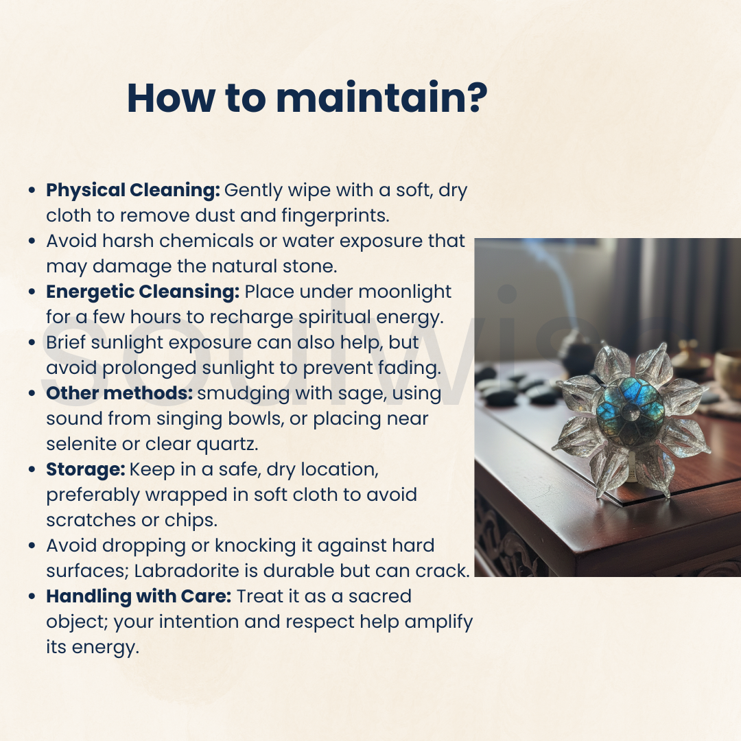 Labradorite Flower Dorje – Approx. 700g, 15cm Diameter, Natural Healing Crystal Tool