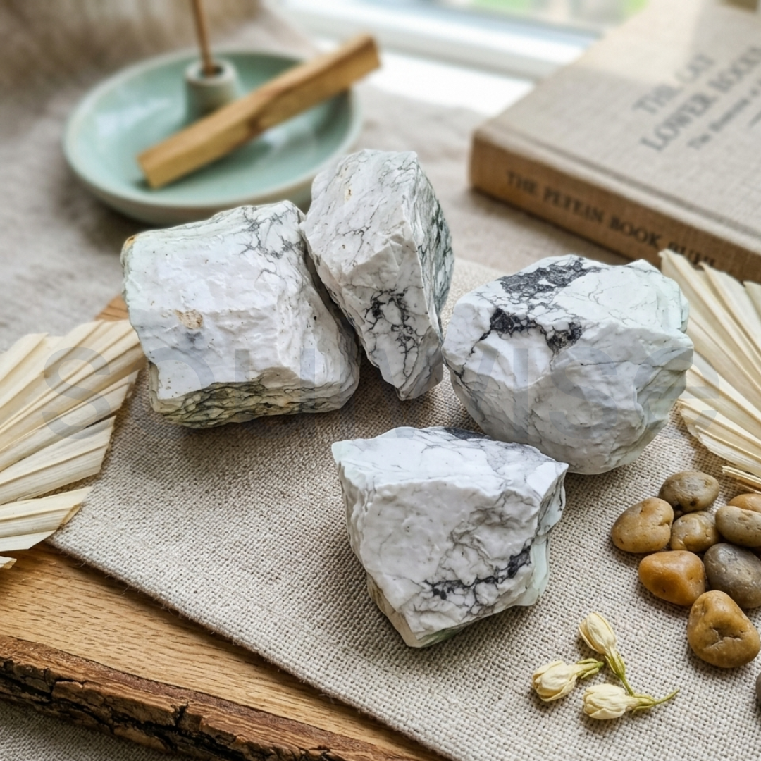 Howlite Raw Natural Stone – Unpolished Healing Crystal for Calmness, Patience & Emotional Balance | Stress Relief & Sleep Support Stone (50g)