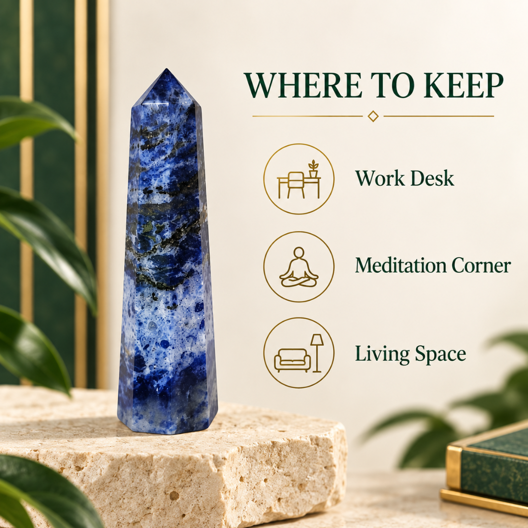 Sodalite Tower 3 Inch – Natural Healing Crystal Point for Mental Clarity, Focus, Communication, Intuition, Reiki, Meditation & Chakra Balancing