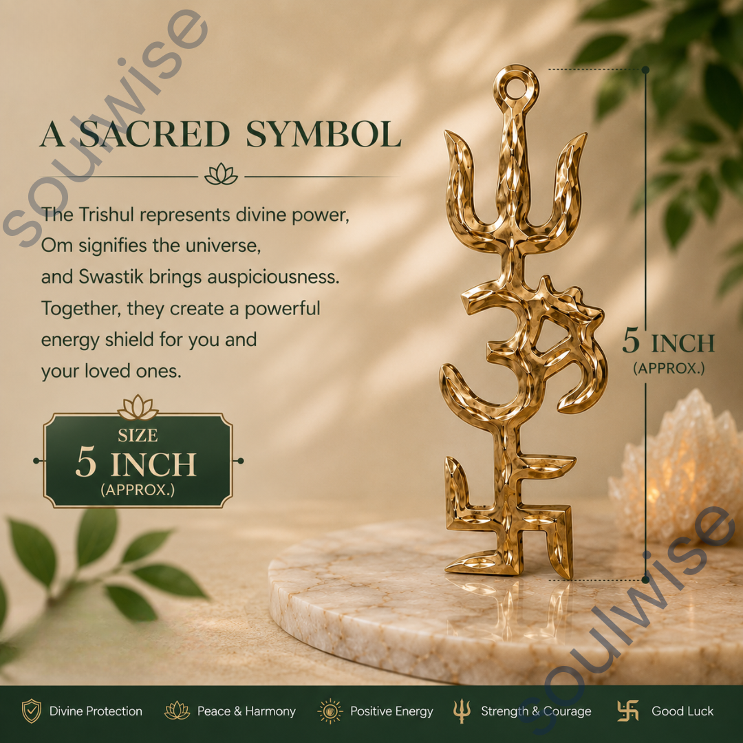 Om Trishul Swastik Wall Hanging | Sacred Hindu Vastu Decor for Home & Pooja Room(Set of 2).