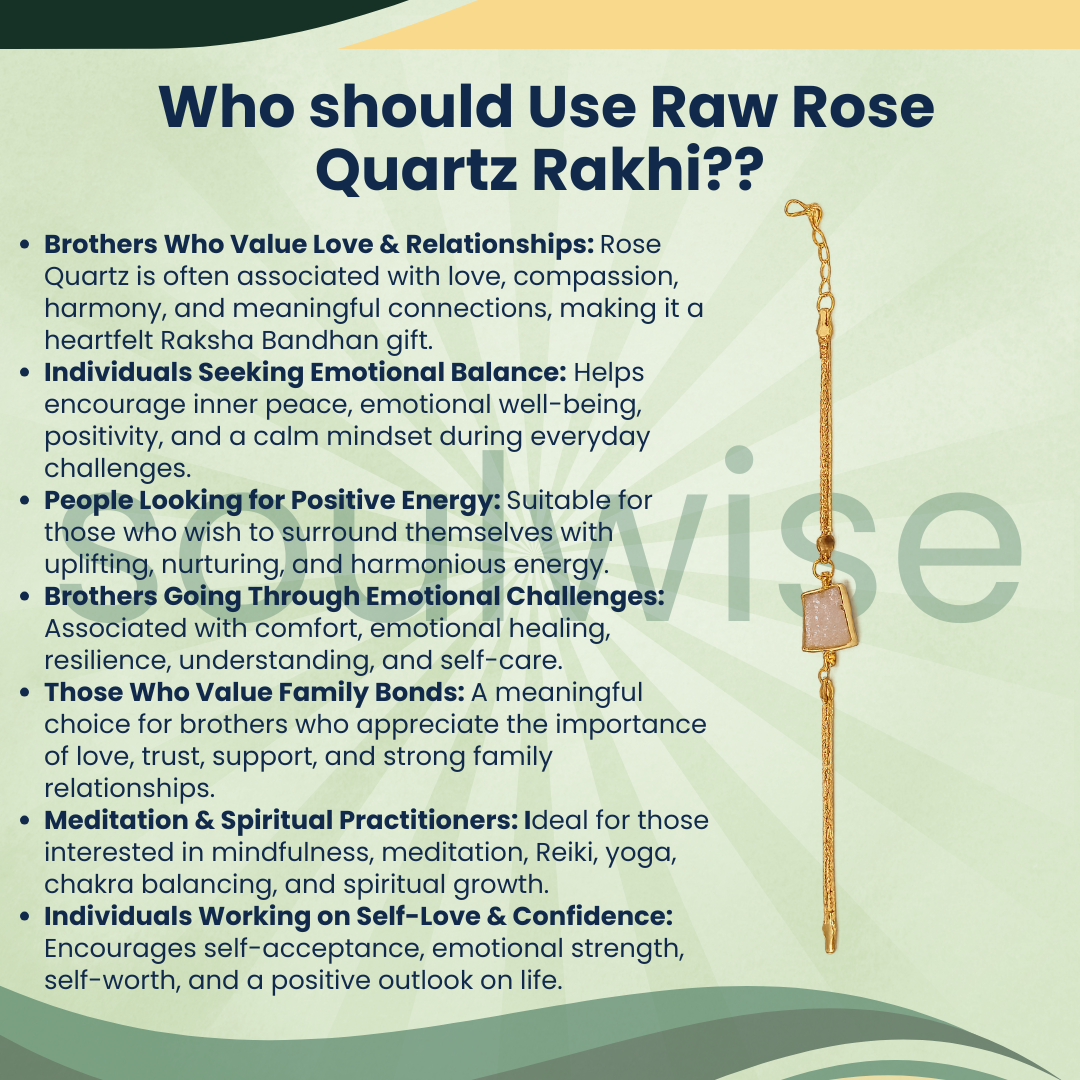 Rough Rose Quartz Rakhi Cum Bracelet – Natural Crystal Rakhi Bracelet for Love, Harmony, Emotional Healing & Positive Energy