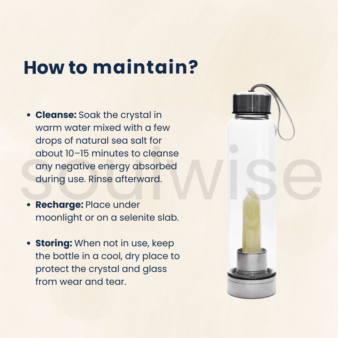 Citrine Crystal Elixir Water Bottle – 500 ml,Natural Healing Crystal-Infused Glass Bottle.