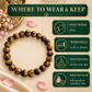 Tiger Eye Om Mani Bracelet 8mm – Natural Tiger's Eye Crystal Beaded Bracelet with Om Mani Padme Hum Mantra for Protection, Confidence, Courage, Prosperity, Meditation & Positive Energy | Unisex Spiritual Jewelry