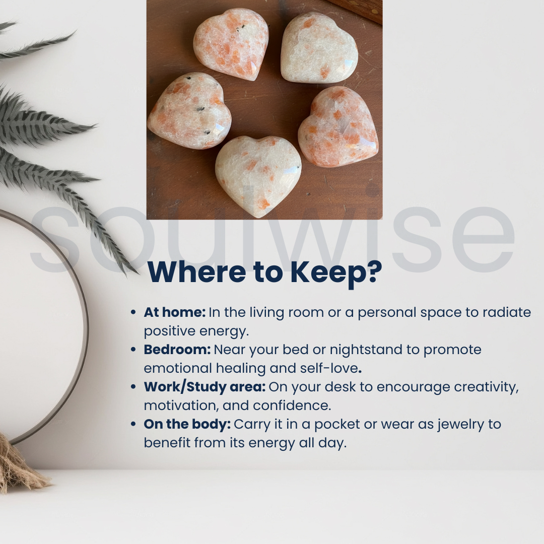 Sunstone Heart Stone Polished Natural Crystal for Meditation Positive Energy Emotional Balance Spiritual Home Décor Gift