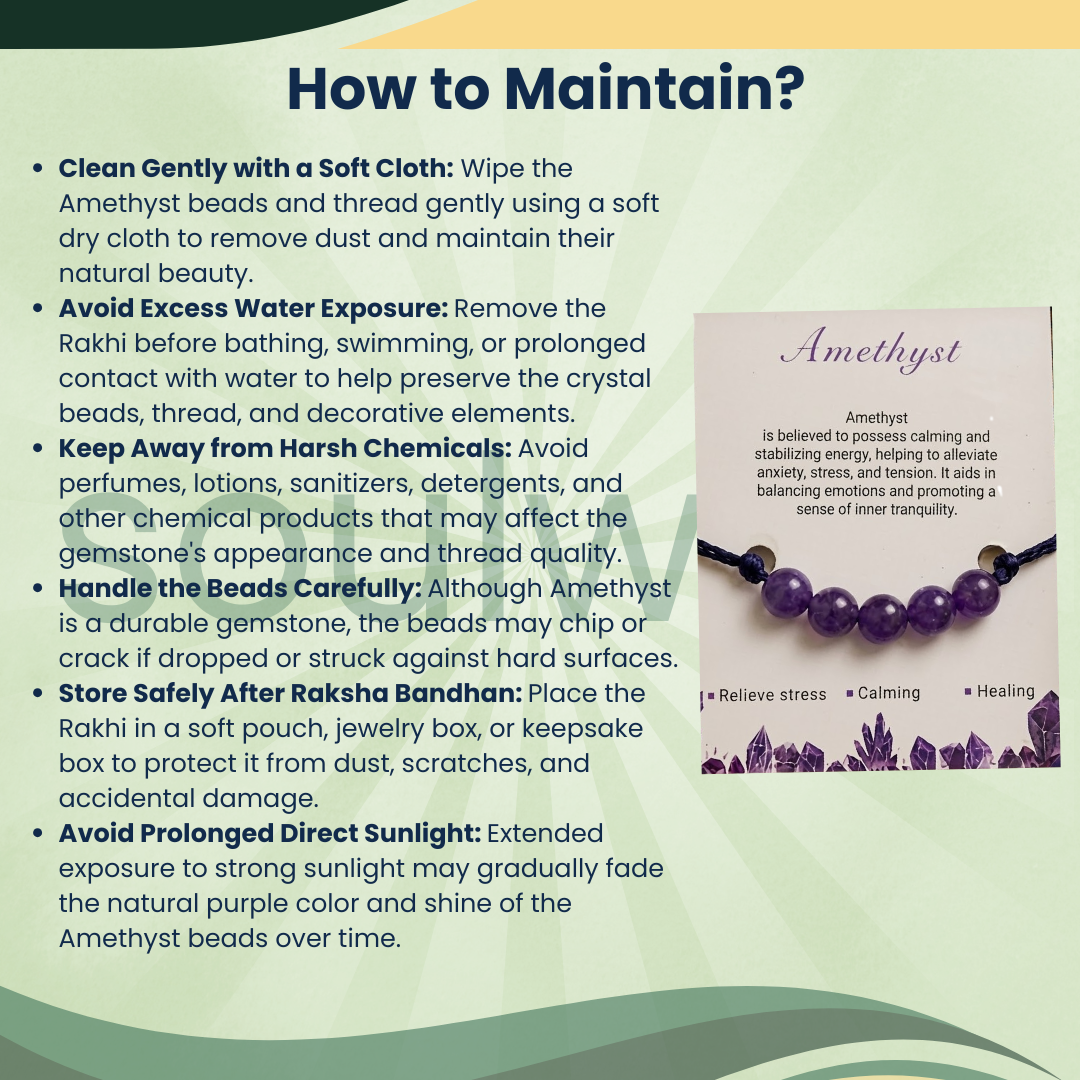 Amethyst 5 Beads Rakhi – Natural Crystal Rakhi for Peace, Calmness, Stress Relief & Positive Energy