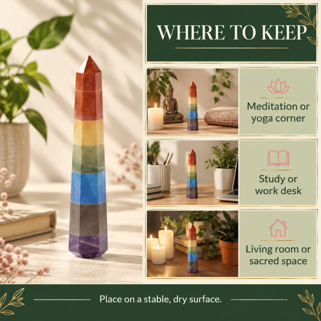 Seven Chakra Crystal Wand / Tower – Natural 7 Chakra Healing Gemstone Point for Energy Balancing, Positive Energy, Reiki, Meditation, Spiritual Alignment & Home Décor