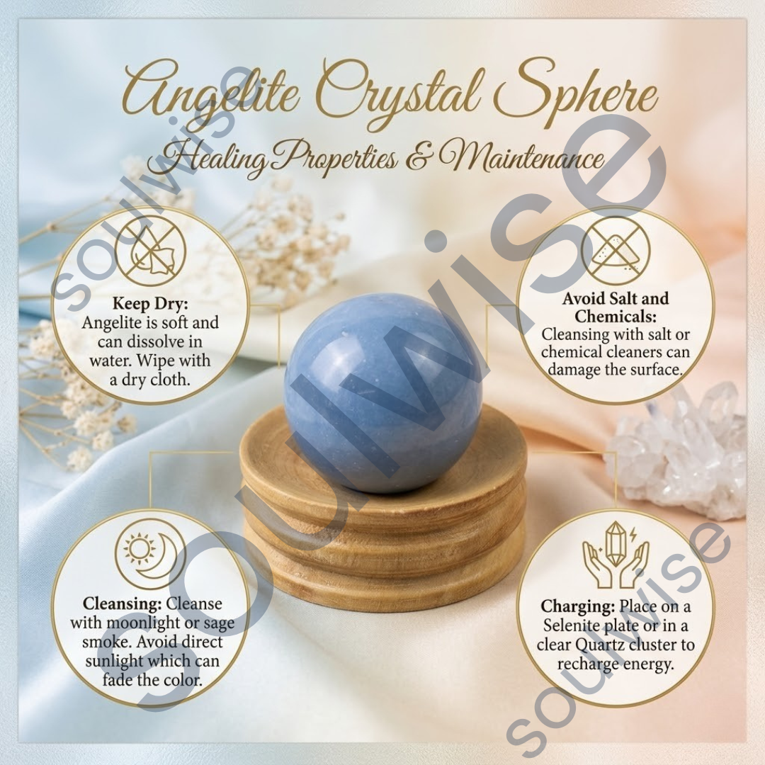 Angelite Natural Healing Crystal Sphere – Reiki Energy Stone for Inner Harmony, Peace, Emotional Balance & Spiritual Wellness