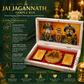 Jai Jagannath Temple Box with Golden Paduka & Divine Photo Frame – Premium Spiritual Décor & Devotional Showpiece for Home, Office & Pooja Room