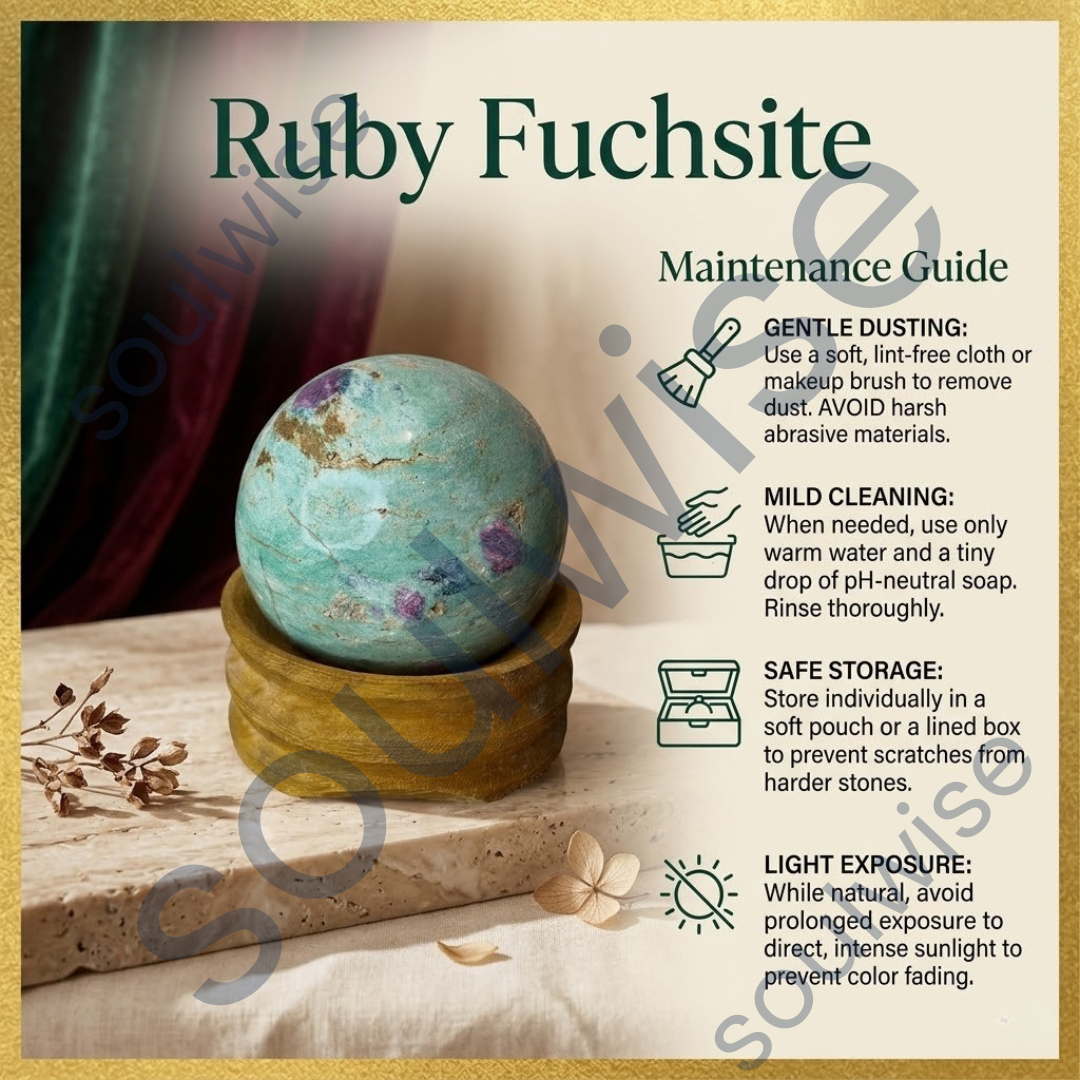 Ruby Fuchsite Crystal Sphere (50–55mm) with Wooden Stand – Natural Healing Crystal Ball for Reiki, Meditation, Chakra Balancing & Home Décor
