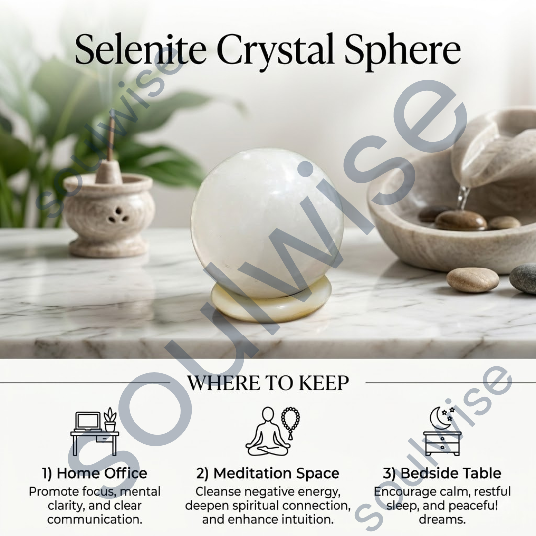 Selenite Crystal Sphere (60–65mm) – Natural Healing Crystal Ball for Meditation, Energy Cleansing, Reiki, Chakra Balancing & Home Décor