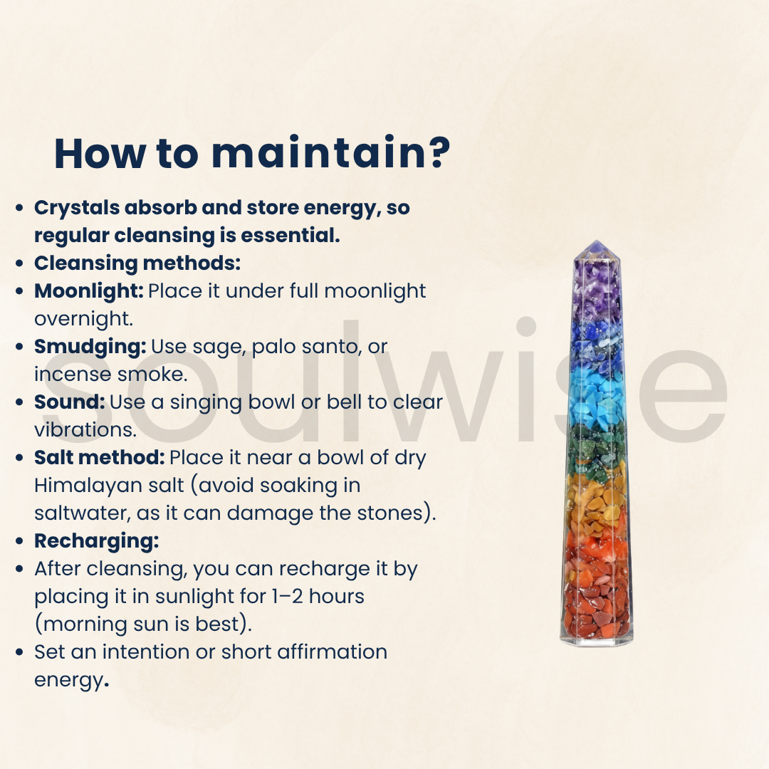 Seven/7 Chakra Orgonite Pencil Obelisk– Natural Gemstone Energy Generator Wand for Reiki, Meditation, Chakra Balancing & Positive Energy.