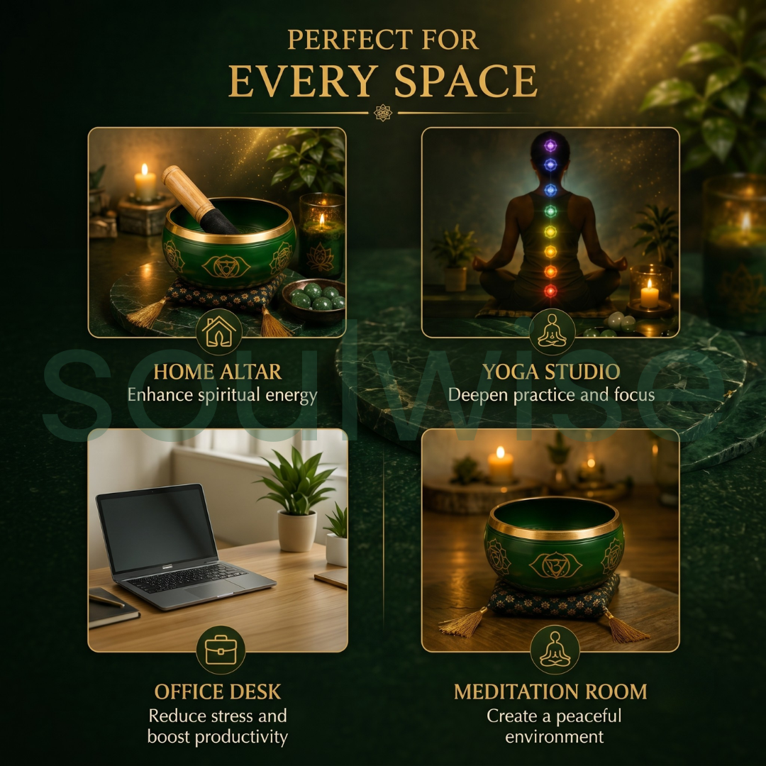 Green Singing Bowl – Handcrafted Meditation Bowl for Sound Healing, Chakra Balancing, Yoga & Spiritual Wellness (5.5 Inch)