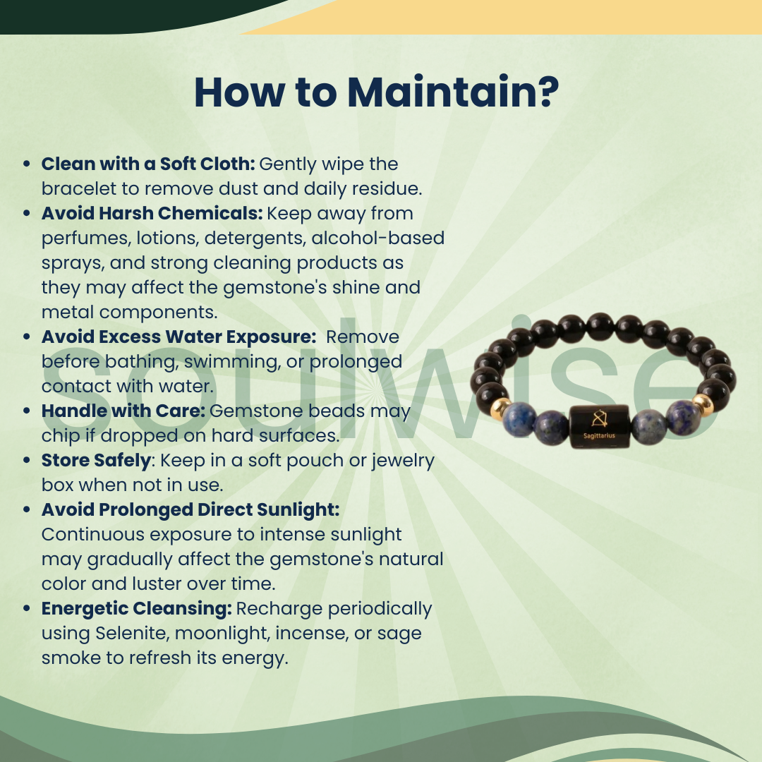 Sagittarius (Dhanu Rashi) Zodiac Bracelet – Natural Black Obsidian & Lapis Lazuli Crystal Bracelet for Wisdom, Protection & Confidence