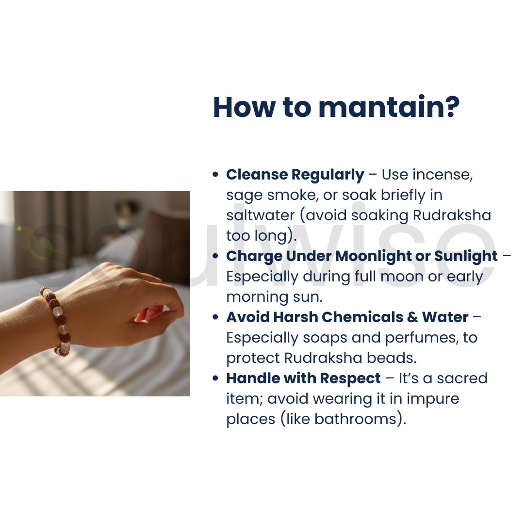 Rudraksha & Clear Quartz Bracelet — Natural Healing, Spiritual Protection & Mental Clarity