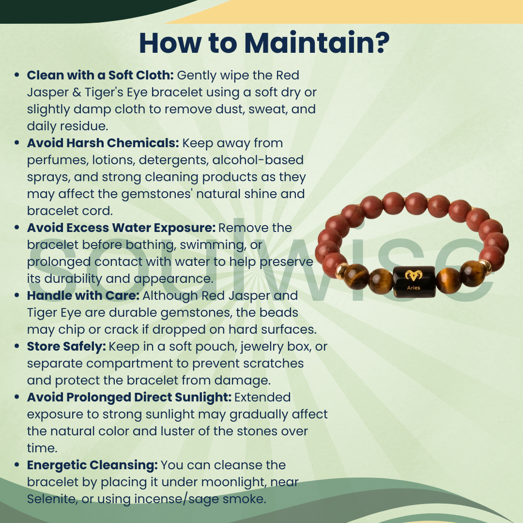 Aries (Mesh Rashi) Zodiac Bracelet – Natural Red Jasper & Tiger Eye Crystal Bracelet for Courage, Confidence & Strength