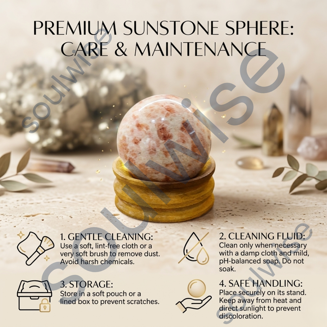 Sunstone Crystal Sphere (50–55mm) with Wooden Stand – Natural Healing Crystal Ball for Meditation, Reiki, Chakra Balancing & Home Décor