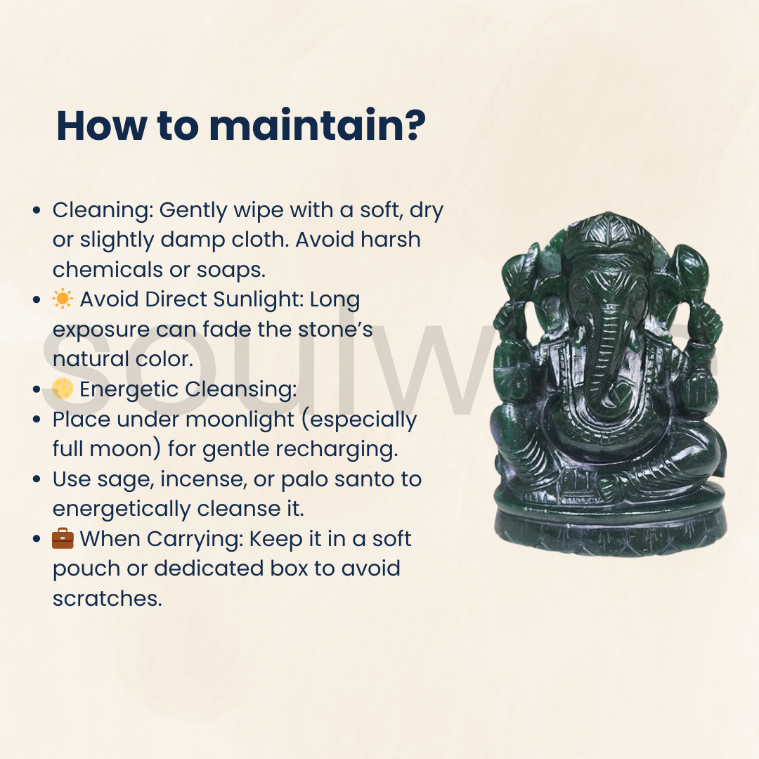 Soulwise Jade Ganesha Idol – 14 cm | Hand-Carved Green Jade Ganpati Statue for Prosperity, Healing & Heart Chakra Energy