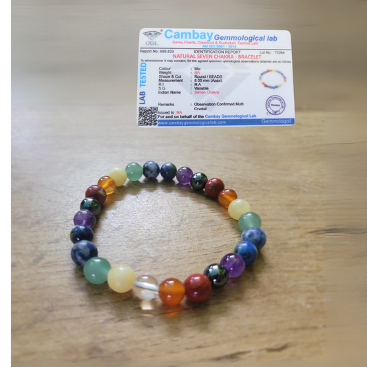 🌈 Natural 7 Chakra Bracelet 8mm – Energy Balance, Healing & Positive Energy Crystal Bracelet (Certified)