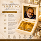 Neem Karoli Baba Golden Paduka Temple Box with Photo Frame – Divine Blessings & Spiritual Decor for Home, Office & Pooja Room (3x3 Inch)