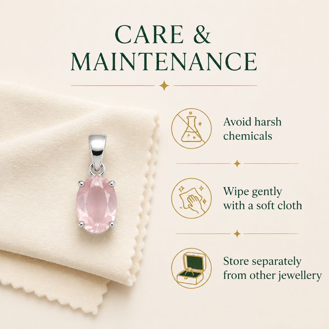 Natural Rose Quartz Gemstone Pendant – Oval-Cut Pink Crystal Jewellery