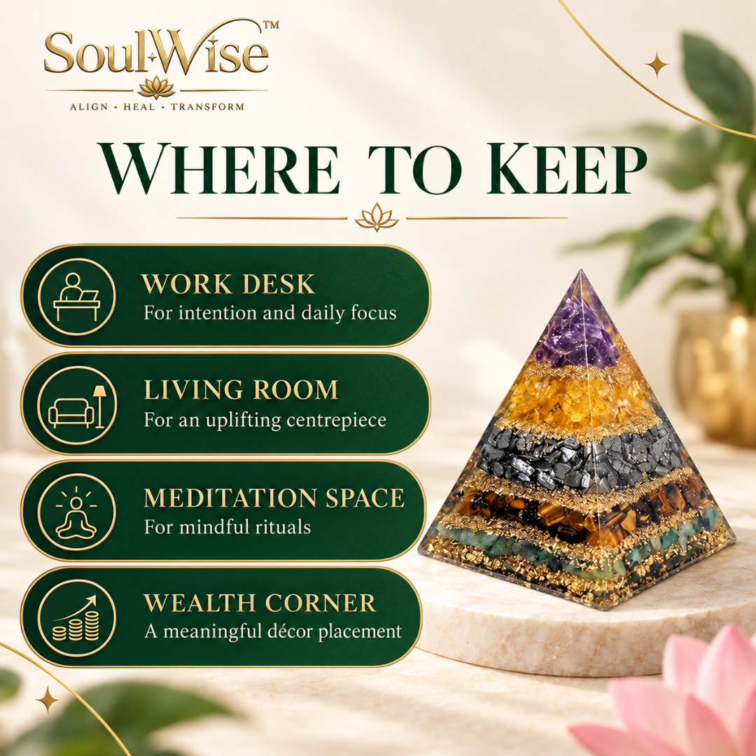 Money Magnet Crystal Pyramid with Green Aventurine, Tiger Eye, Pyrite, Citrine & Amethyst