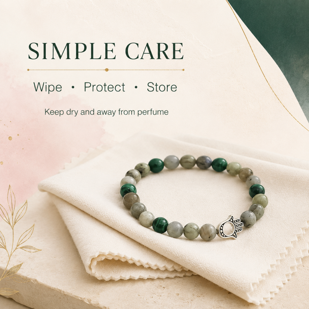 Scorpio Zodiac Crystal Bracelet with Hamsa Hand Charm – Certified Labradorite & Malachite 8mm Beads