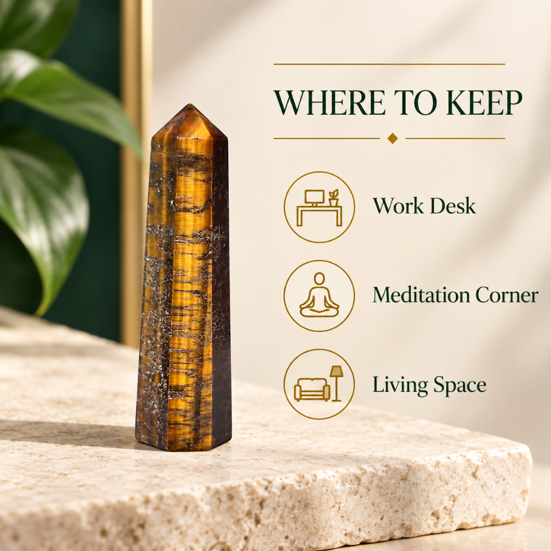 Natural Tiger Eye Crystal Pencil – Healing Gemstone Point for Protection, Confidence, Courage, Wealth, Prosperity, Reiki, Meditation, Chakra Balancing & Positive Energy