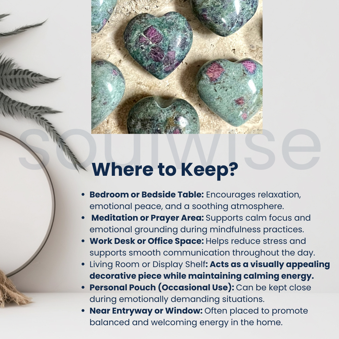 Ruby Fuchsite Healing Crystal Heart-Shape Decor for Love and Relationships, Balance, and Harmony, Valentine Gift Housewarming (Ruby Fuchsite)