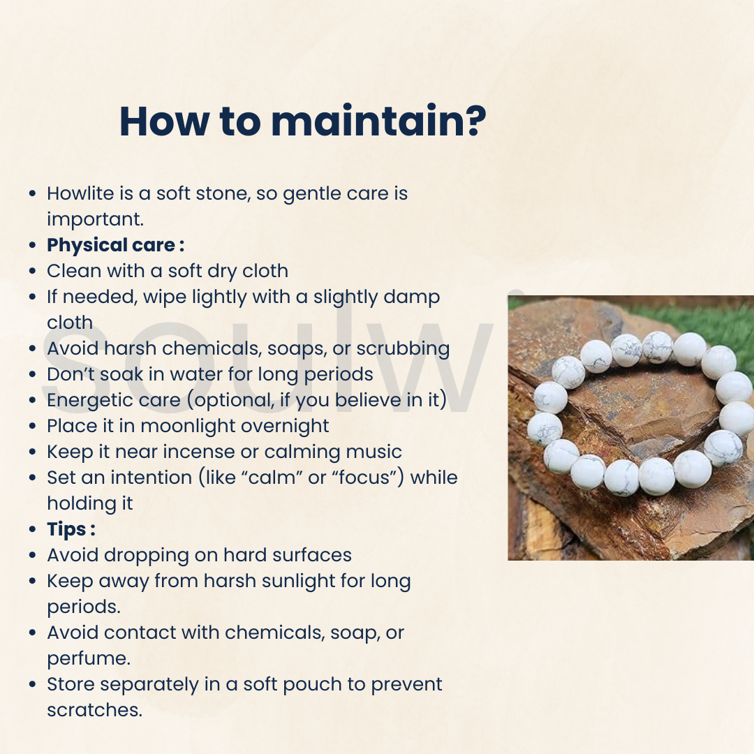 Howlite Crystal Bracelet 8mm for Women & Men – Natural Stone for Calmness, Peace & Stress Relief
