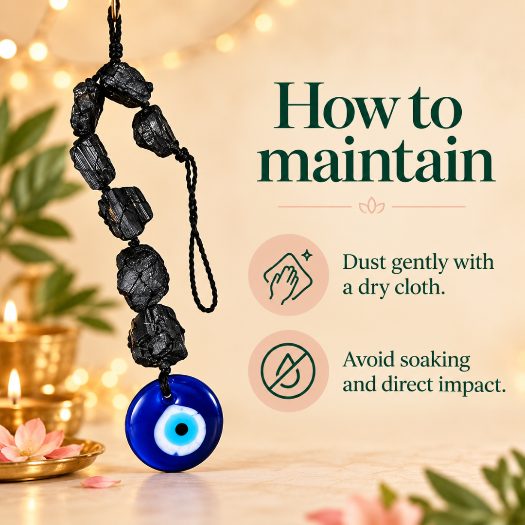 Evil Eye Black Tourmaline Hanger – Crystal Decorative Hanging for Home Entrance, Meditation Space & Spiritual Gifting