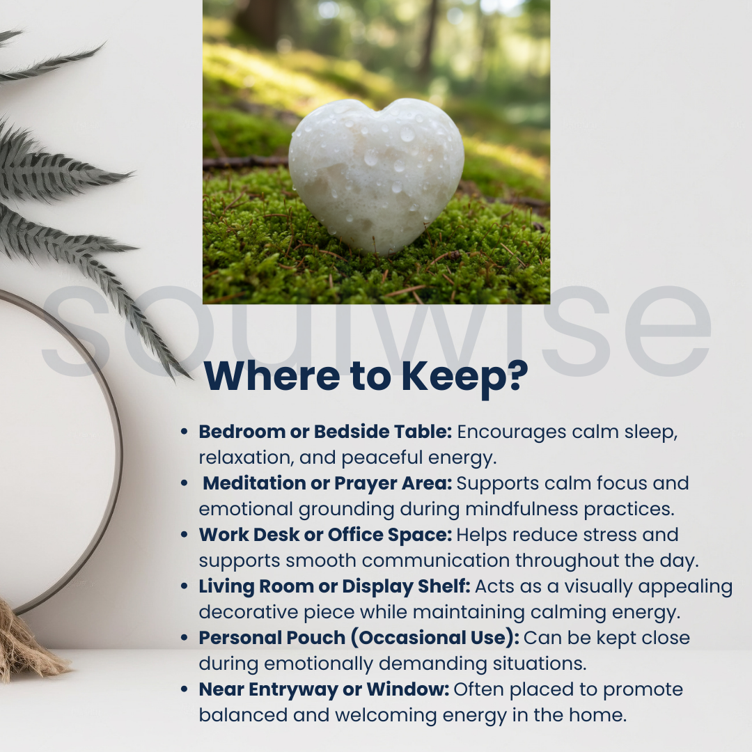 Scolecite Heart Stone Polished Natural Crystal for Calm Meditation Mindfulness Spiritual Home Décor Gift