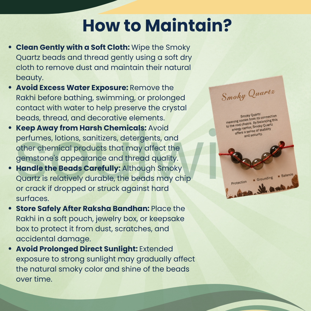 Smoky Quartz 5 Beads Rakhi – Natural Crystal Rakhi for Grounding, Protection, Emotional Balance & Positive Energy