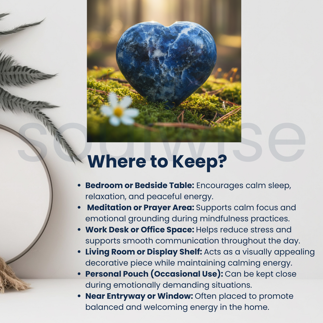 Sodalite Heart Stone Polished Natural Crystal for Meditation Calm Energy Emotional Balance Spiritual Home Décor Gift