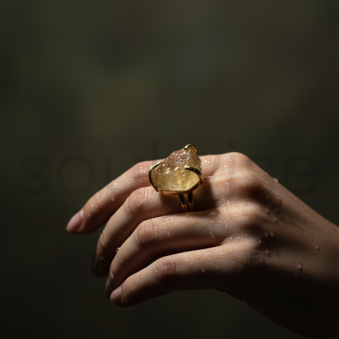 Natural Citrine Ring for Men, Adjustable, Certified