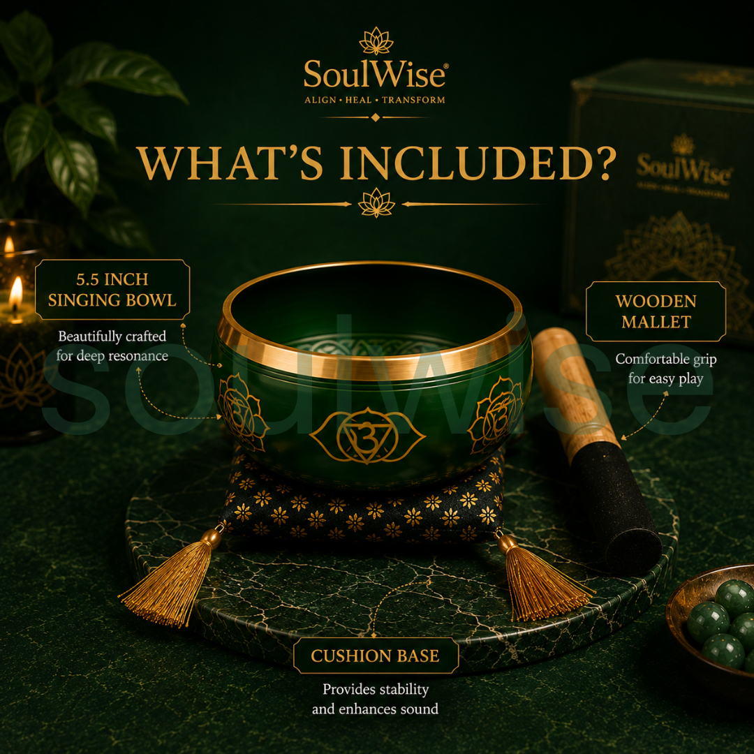 Green Singing Bowl – Handcrafted Meditation Bowl for Sound Healing, Chakra Balancing, Yoga & Spiritual Wellness (5.5 Inch)