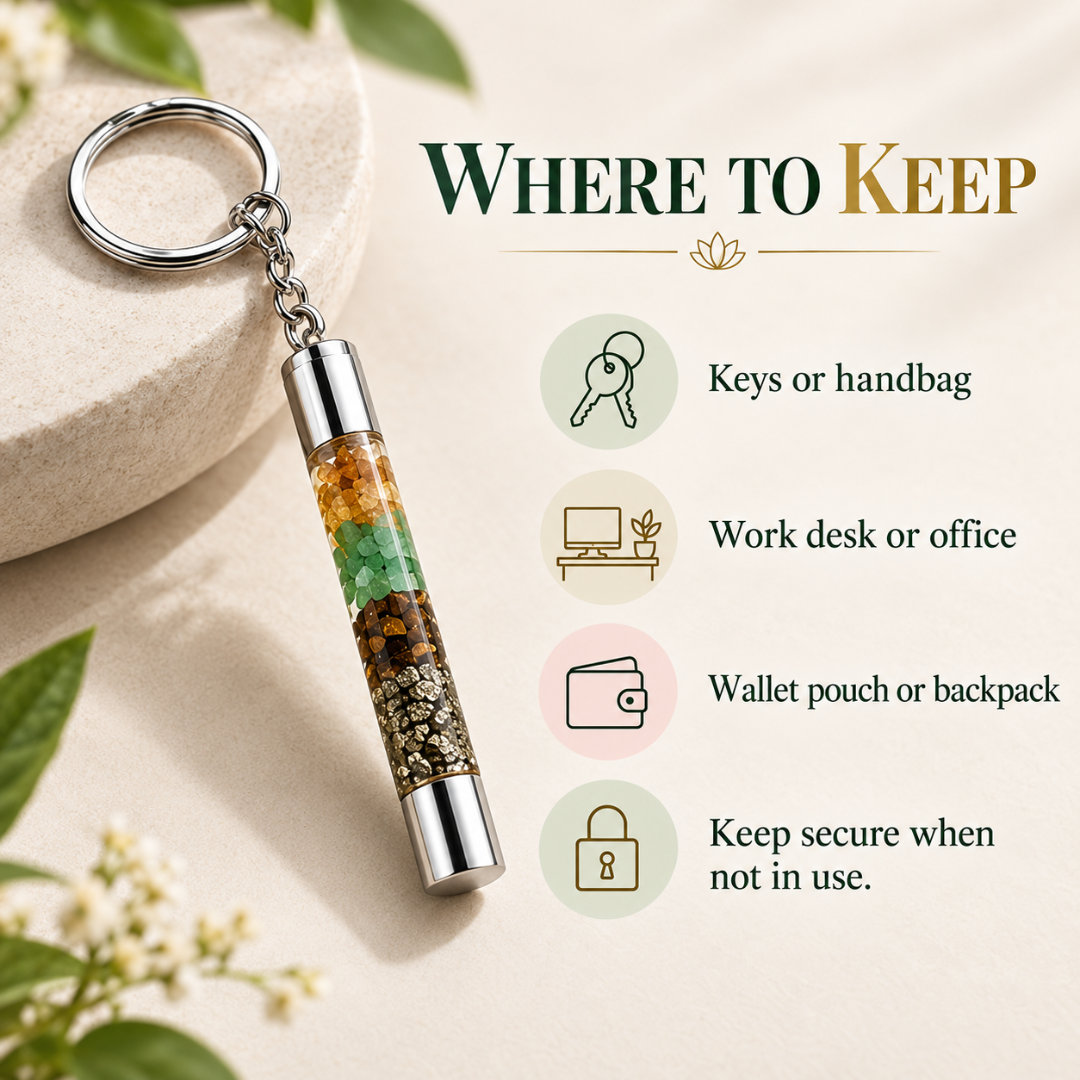 Money Magnet Natural Crystal Chips Keychain – Prosperity-Themed Gemstone Keyring for Keys, Bags & Spiritual Gifting