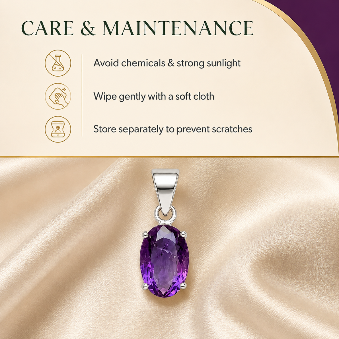 Natural Amethyst Gemstone Pendant – Oval-Cut Purple Crystal Jewellery