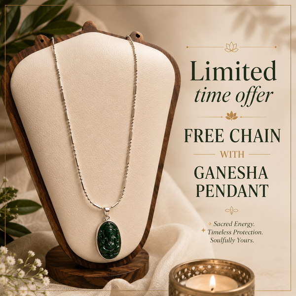 Green Jade /Aventurine Ganesha Pendant – Natural Crystal Ganesh Necklace for Luck, Prosperity & Obstacle Removal | Heart Chakra Healing